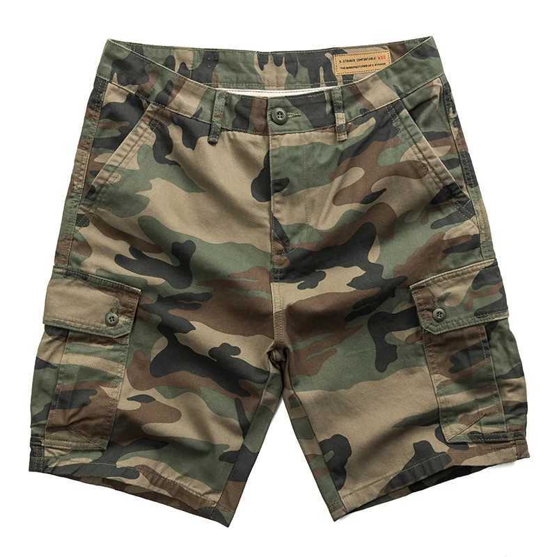 Heavyweight Summer 00% Cotton Camouflage Men Workwear Half Pants American Loose Straight Casual Pocket Washed Cargo Shorts W250705