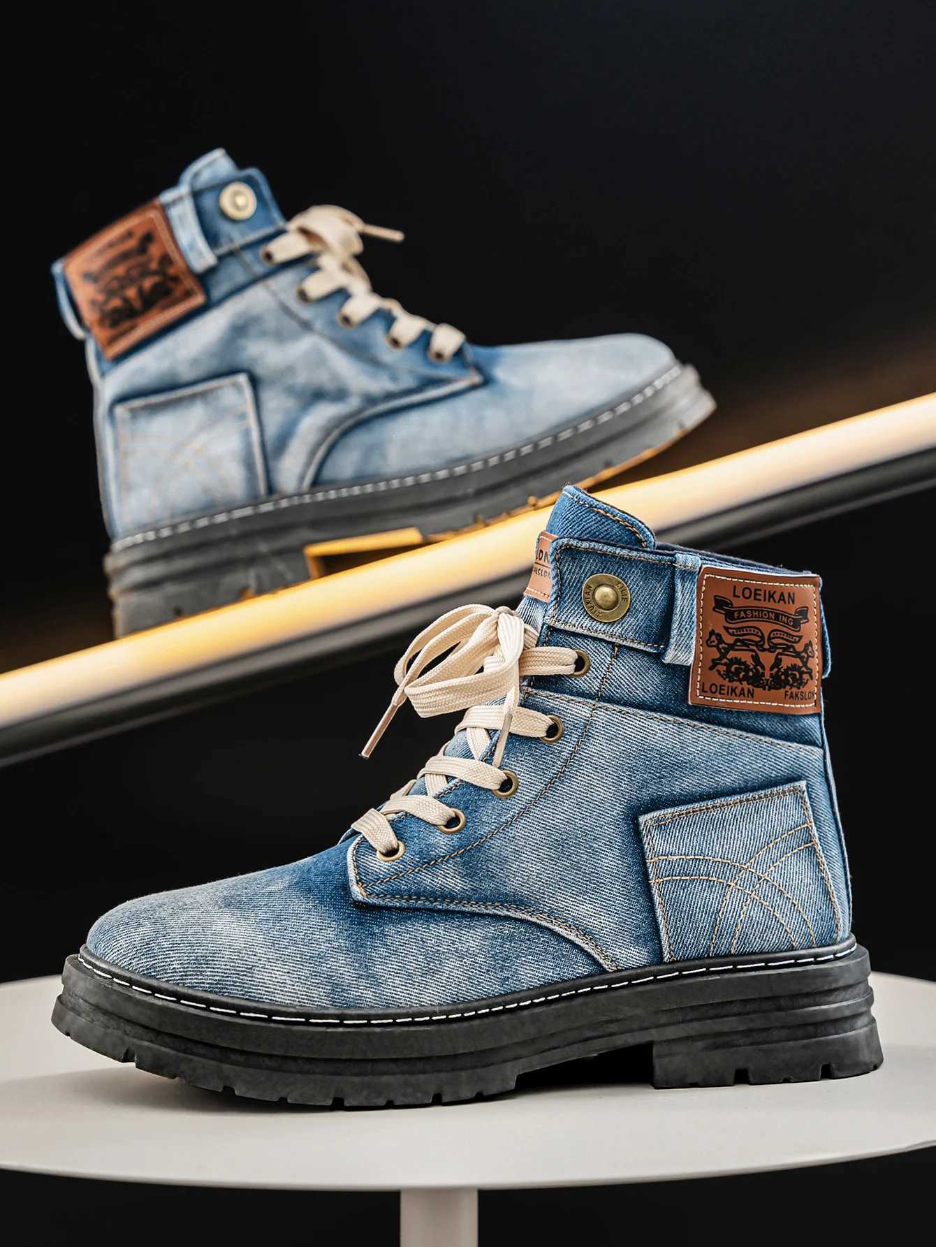 Mens high top denim boots casual sports shoes trendy and fashionable mens boots Z250704