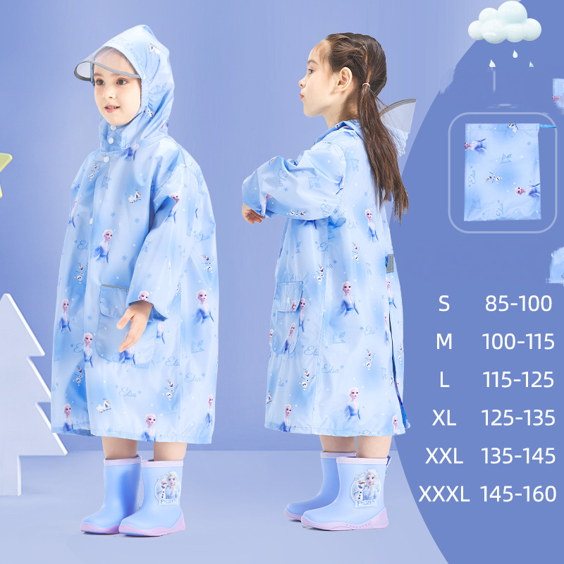 Disney boys and girls raincoat children's raincoat PU adhesive Elsa girl baby student raincoat little girl raincoat wind and rain comfortable sof