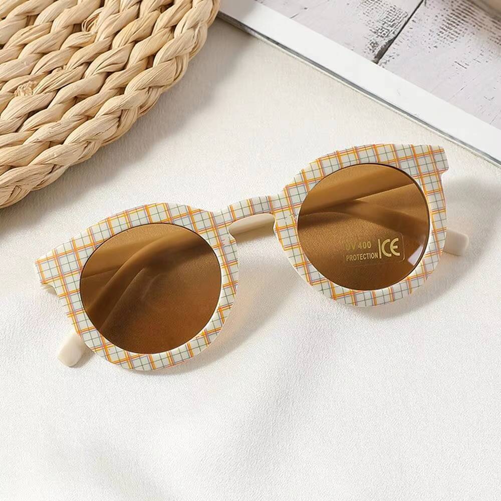 3-8Y Children Sunglasses Fashion Round Frame Checker Color Kids Protection UV400 Sun Glasses for Boys Girls ddmythur Z260305