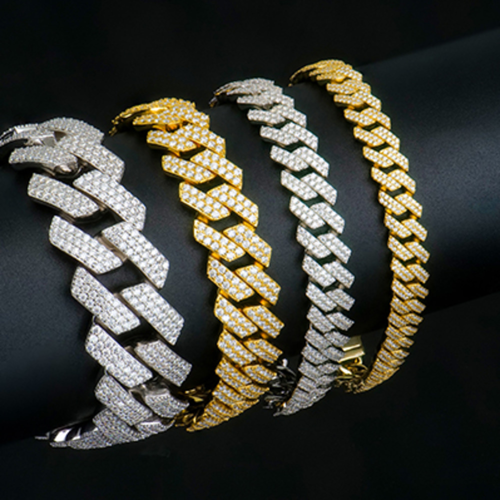 25mm 925 Sterling Silver Luxury Iced Out VVS Moissanite Miami Cuban Link Bracelet High Quality