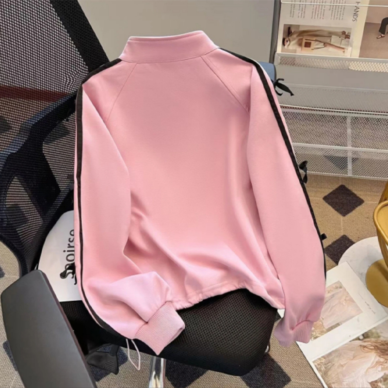 Kids' Autumn Long-Sleeve Sweatshirt with Semi-High Neck Zipper Patchwork Design