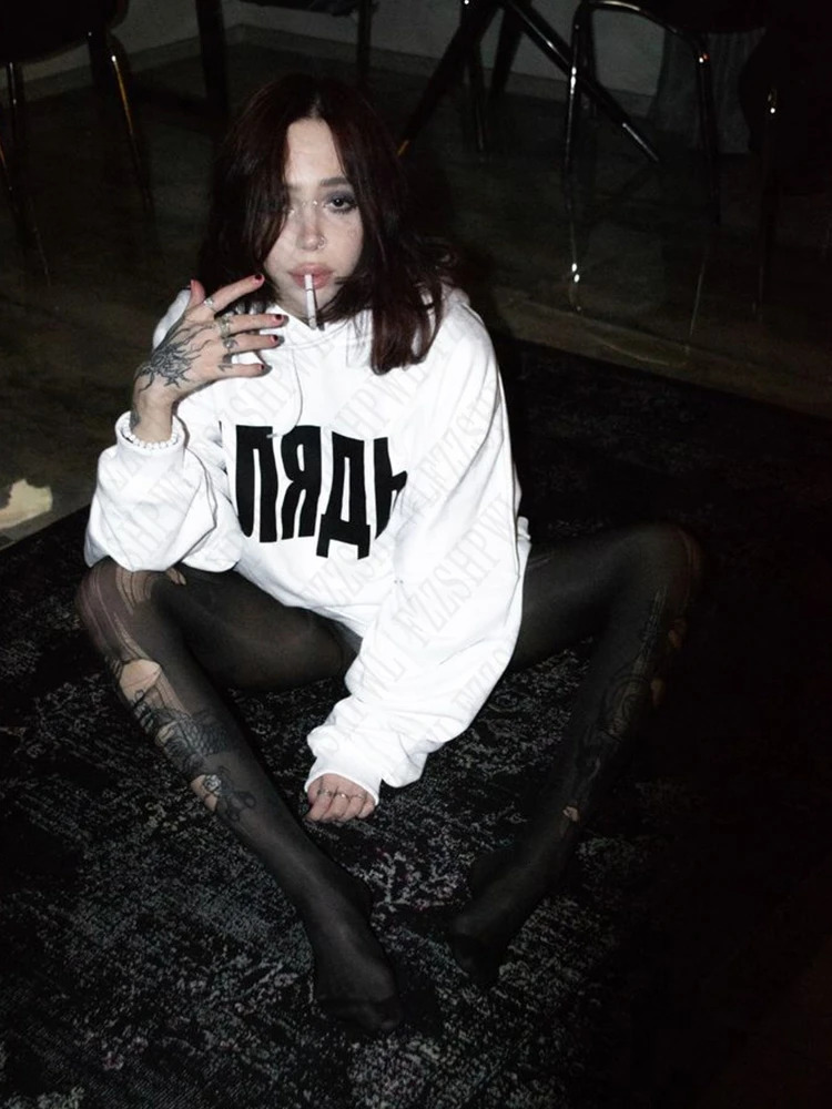 Y2K Harajuku emo girls hip-hop aesthetic graphic printing basic hoodies casual versatile punk rock tops retro womens streetwear 250704