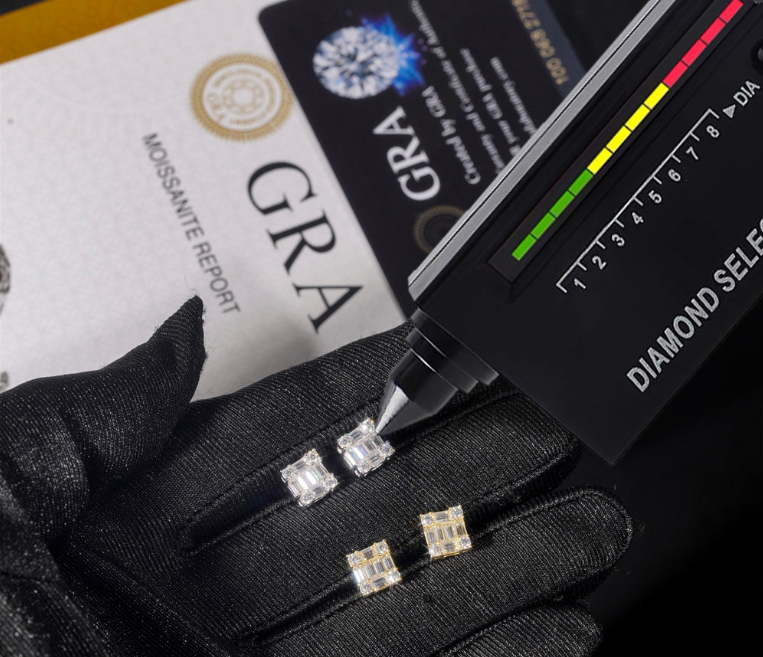 Luxury Jewelry 925 Silver Emerald Cut Moissanite Diamond Bling Special Design Iced Out Square Stud Earrings for Men