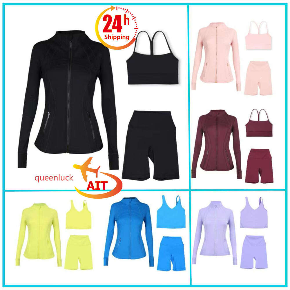 Workout set Women Yoga Sets jackets shorts vest leggings Push Fiess sets High Waist Sports Jackets Zip Up Coat Elastic Sportswear Outfits Pants Gym