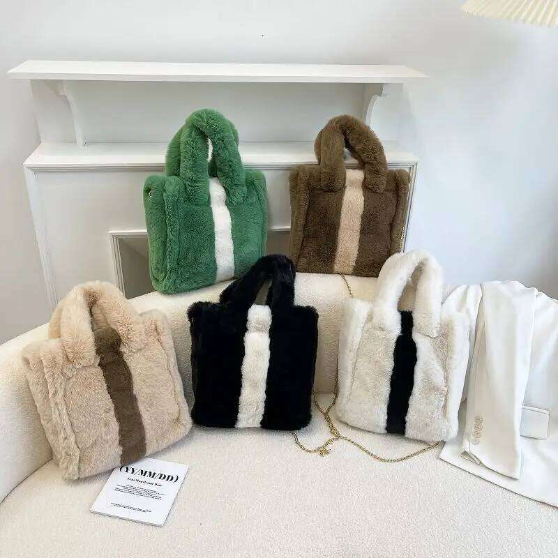 Designer Bags Winter Wool Handbag Color Contrast Versatile Purses And Handbags Large Plush Tote Bag Vintage Pluffy Shoulder Crossbody Bags
