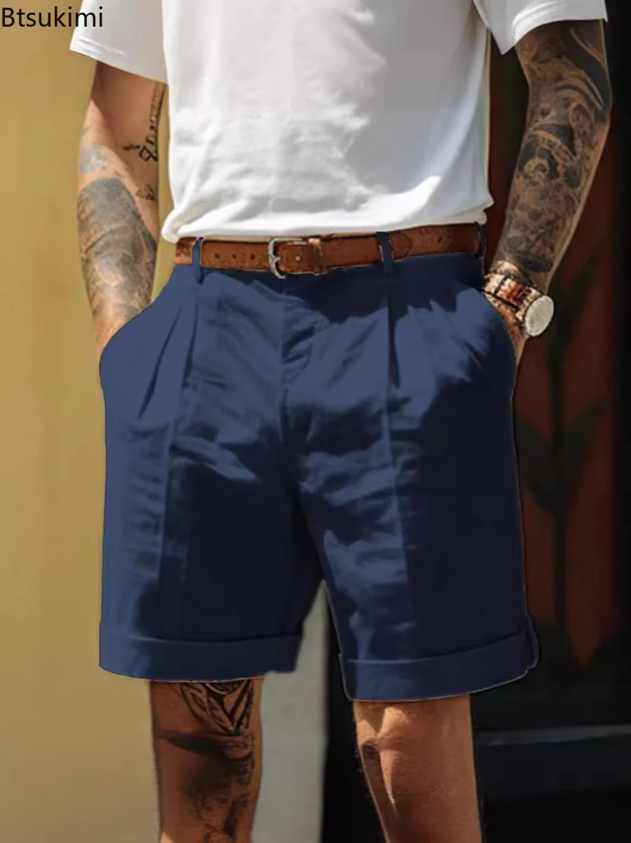 Summer Fashion Solid Cotton Linen Shorts for Men Breathable Pleated Loose Casual Straight Shorts Men Daily Versatile Short Pants 250704