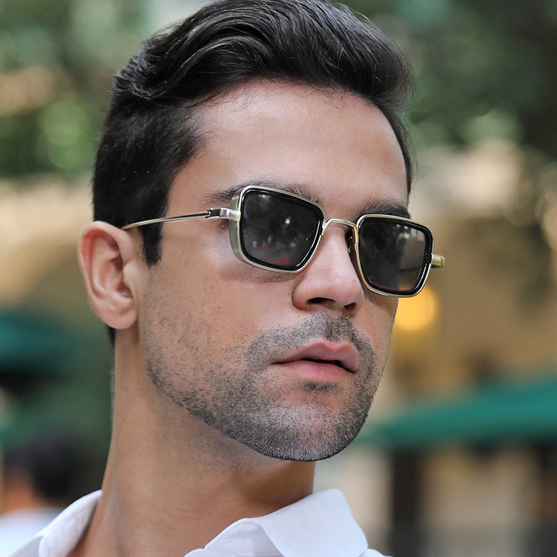 CB Steampunk Sunglasses Retro Brand Shades Men Women Sun Glasses UV400 Square Vintage Thick-Edged Metal Frame Trendy Stylish Millionaire