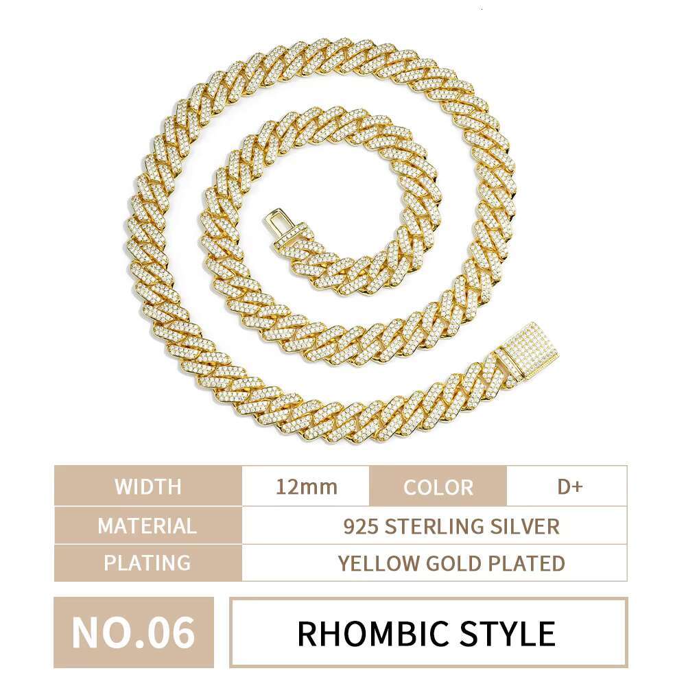 Luxury Jewelry Chain 10-20mm Miami 925 Sterling Silver Gold Plated Men Necklace Bling Bling Hiphop Jewelry Moissanite Cuban Chain High Quality