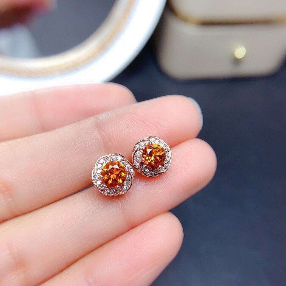 Live Imitation Moissanite Flower Earrings for Women Yellow Crystal Zircon Champagne Morganite Ear Jewelry d25