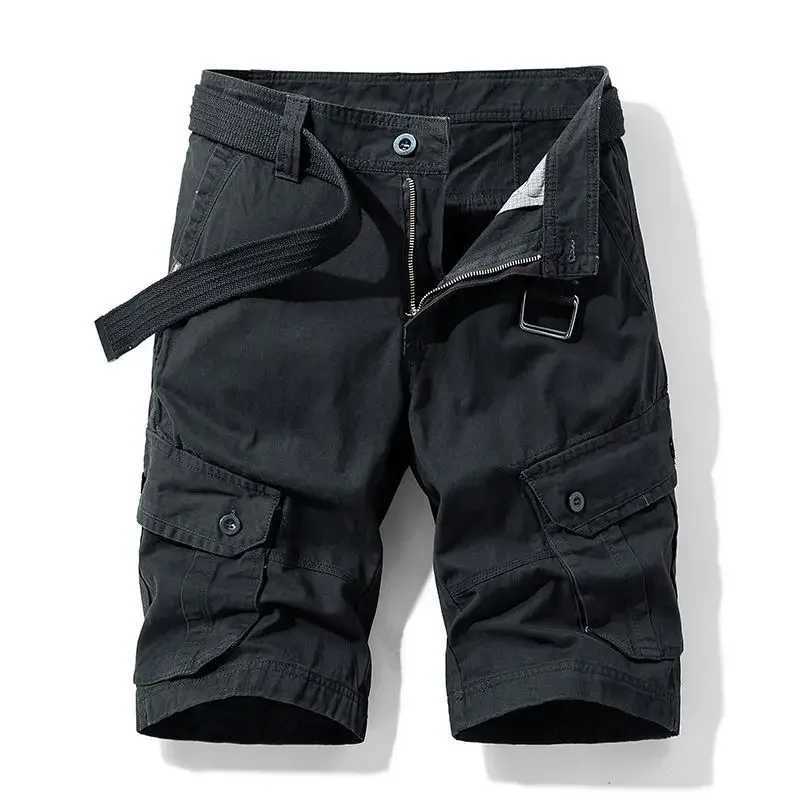 Mens Cargo Shorts Loose Wide Male Short Pants Solid Baggy Black Multi Pocket 2025 Fashion Popular Clothes Summer New in Nylon W250705