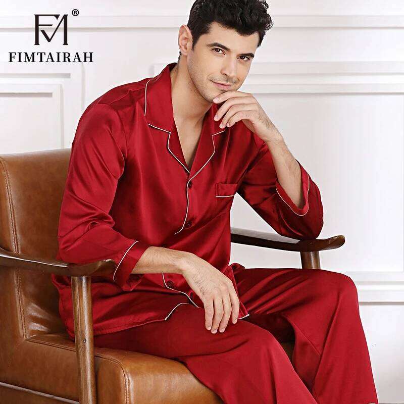 Fimtairah Real 16 MM 100% Pamas Men's Two Sets Sleepwear Summer Soft Long Sleeve Home Wear Mulberry Silk Pijimas 250701 250701