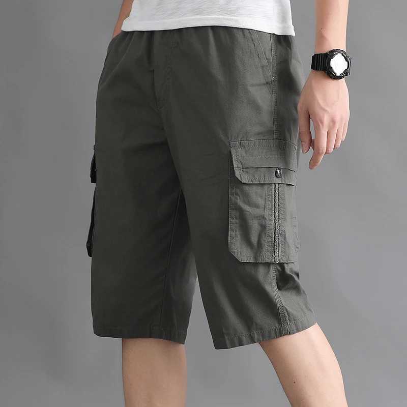 Mens Streetwear Casual Shorts Fashion Loose Straight Cargo Shorts Below Knee Cotton Joggers Shorts Men Cropped Pants W250705