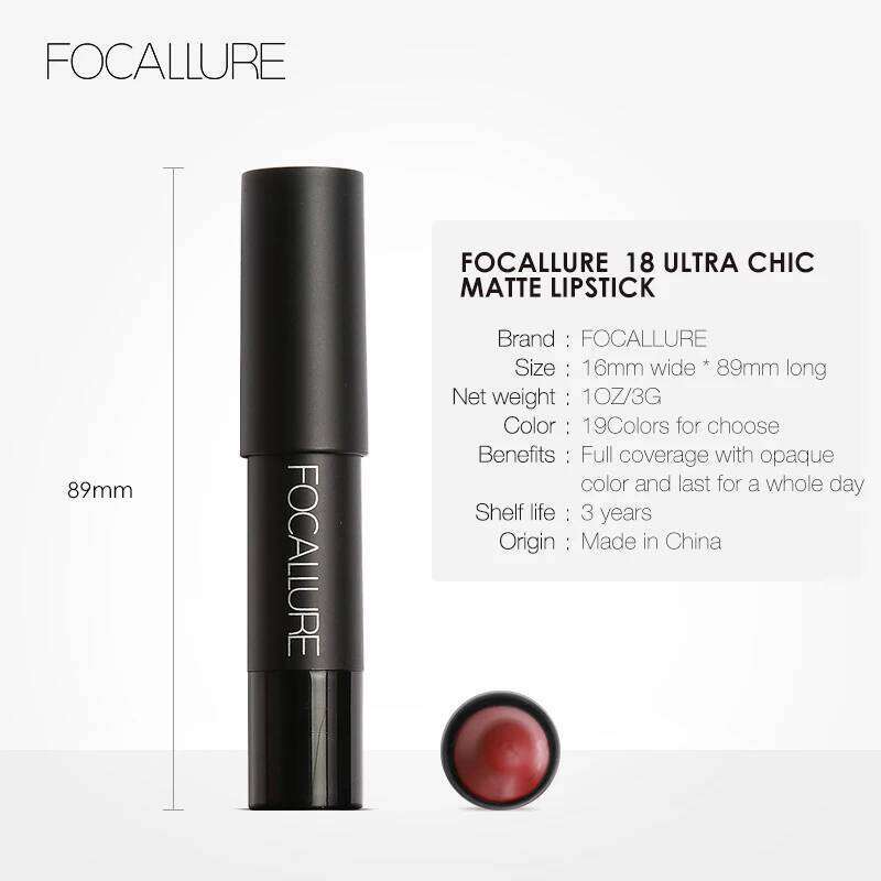 FOCALLURE 19 Colors Lipstick Waterproof Long lasting Cosmetic Easy to Wear stick Matte Lip Batom X250703 X250705