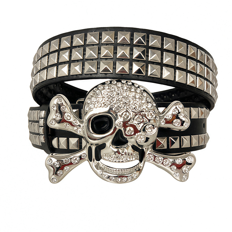OOTD subculture gothic rivet belt punk skull rhinestone belt men and women street dance belt