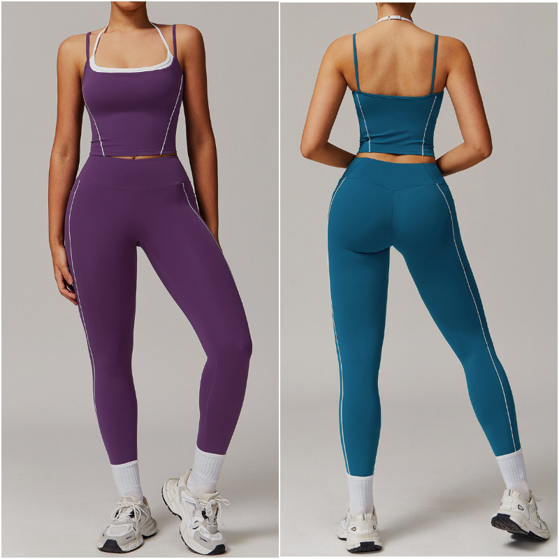 5009 Womens Yoga Outfit Suits Pants Vest Exercise Close-fitting Trousers Tops Sport Gym Running Casual Elastic High Waist Sportwear