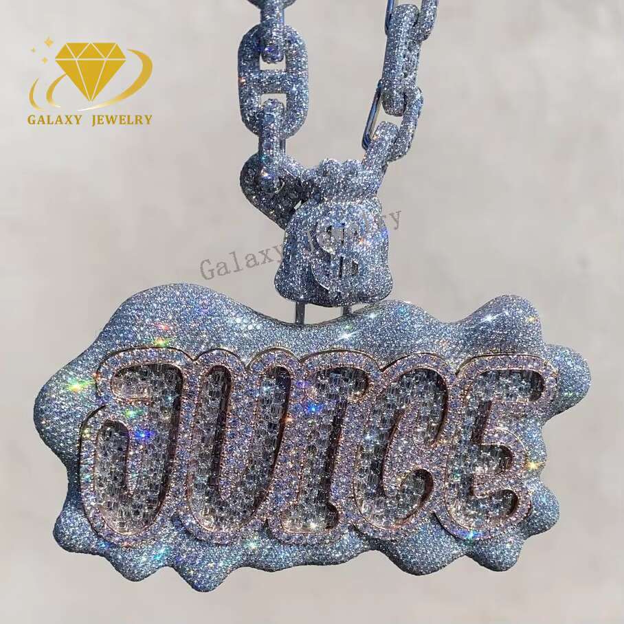 Custom Diamond Chain Pendant Iced Out Vvs Moissanite Hiphop Pendant Fine Jewelry Baguette Name Moissanite Pendant