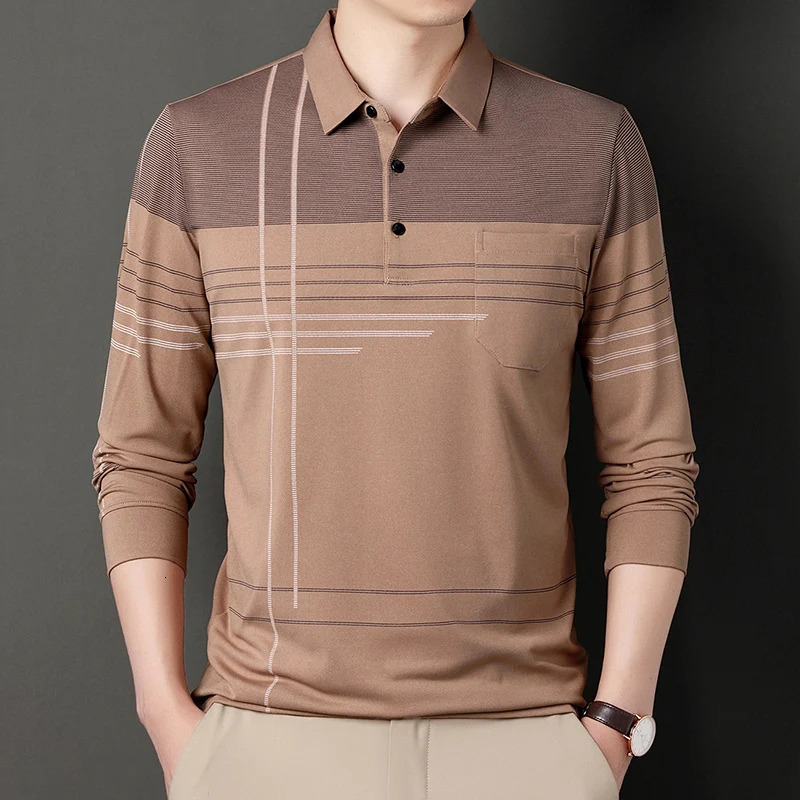 Men Long Sleeve Golf Shirt Button Business Polo Shirt Lapel Casual T-Shirt 250704
