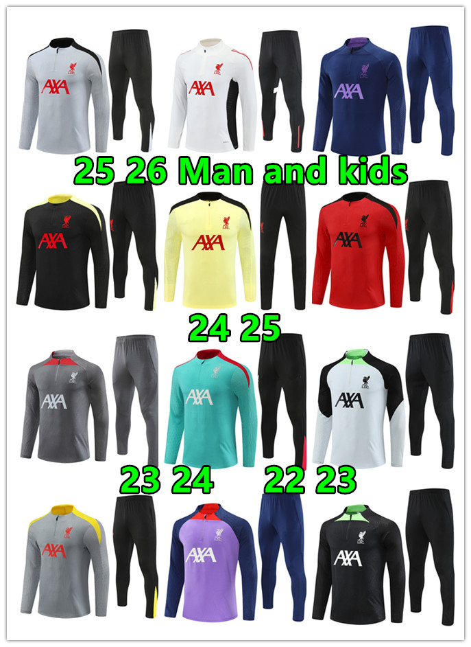 2025 26 salah football tracksuit kit 25 26 mens kids half pull training jersey football tracksuit survetement foot chandal football