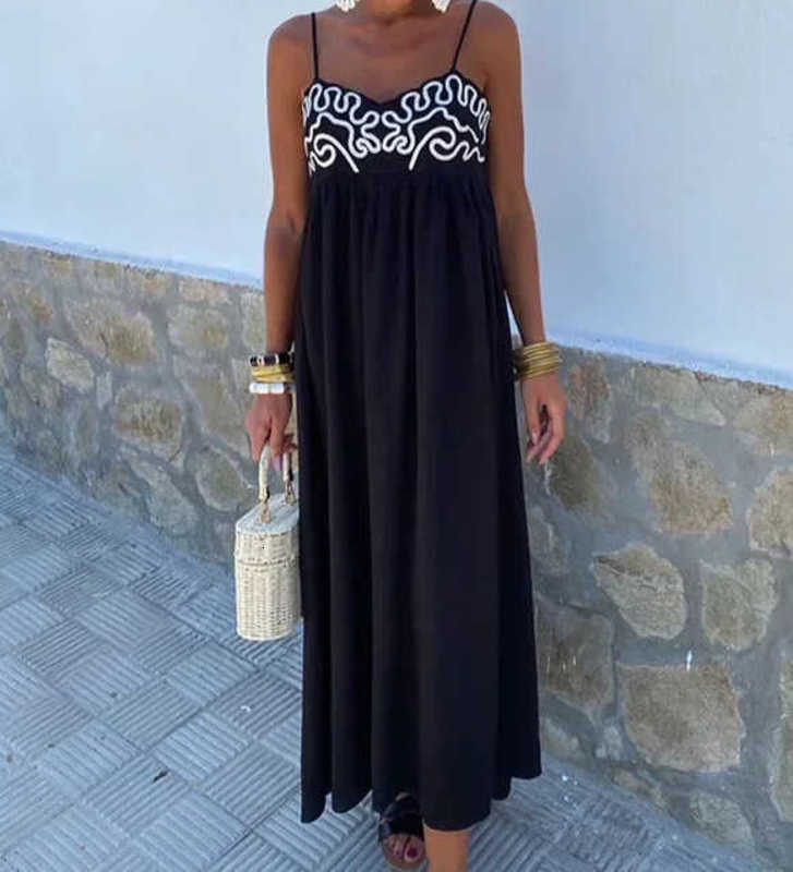 Fashion Evening Dress summer new suspender embroidered dress sleeveless backless long skirt comfortable and casual