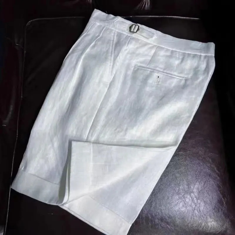 British Style Men Naples Cotton Linen Shorts Paris Waist Buckle Knee Length Trouser Summer High Quality Casual Loose Shorts 250704