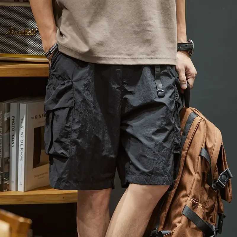 Elastic Waist Multi Pocket Solid with Drawstring Mens Cargo Shorts Loose Baggy Short Pants for Men Printed Khaki Wide Half Long W250705