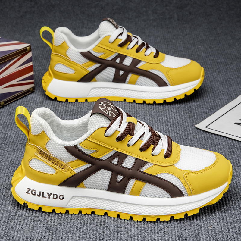 Free shipping casual shoes men color blocked breathable mesh sports shoes comfortable height increasing dad shoes