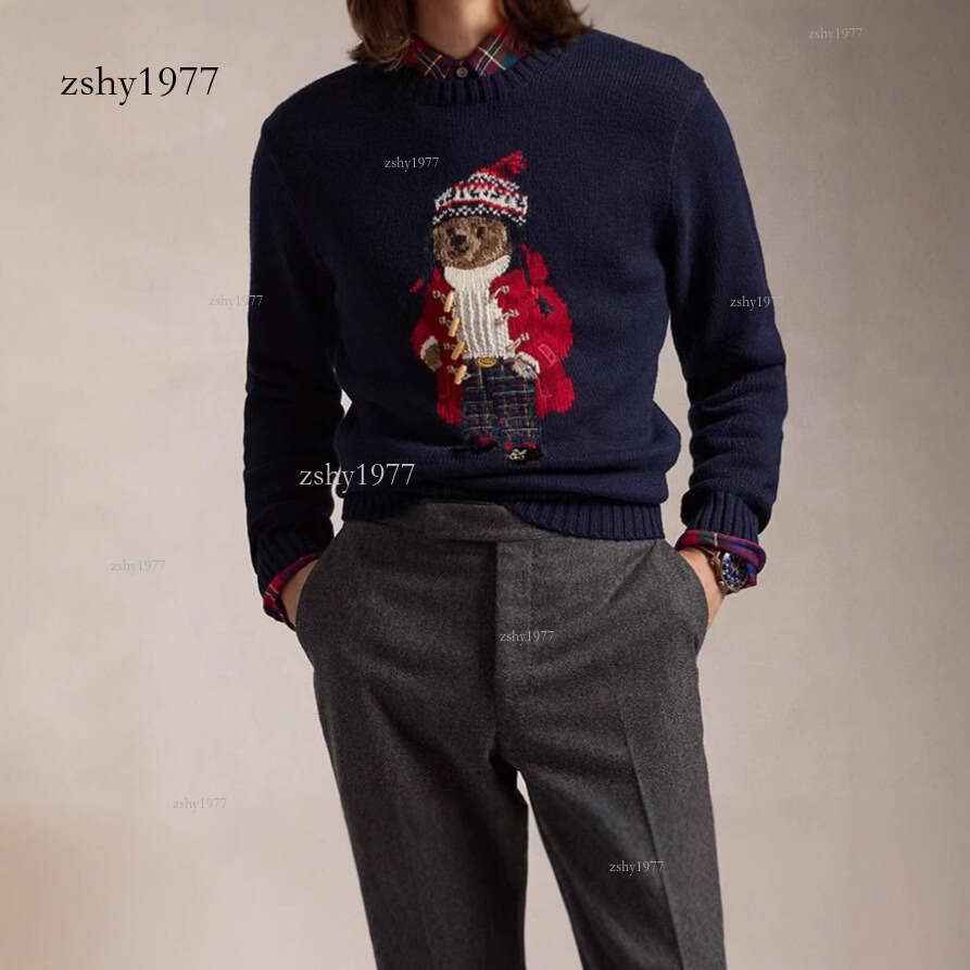 Little Pony Unisex Classic Loose Fit Red Cloak Cartoon Embroidered Bear Knit Sweater