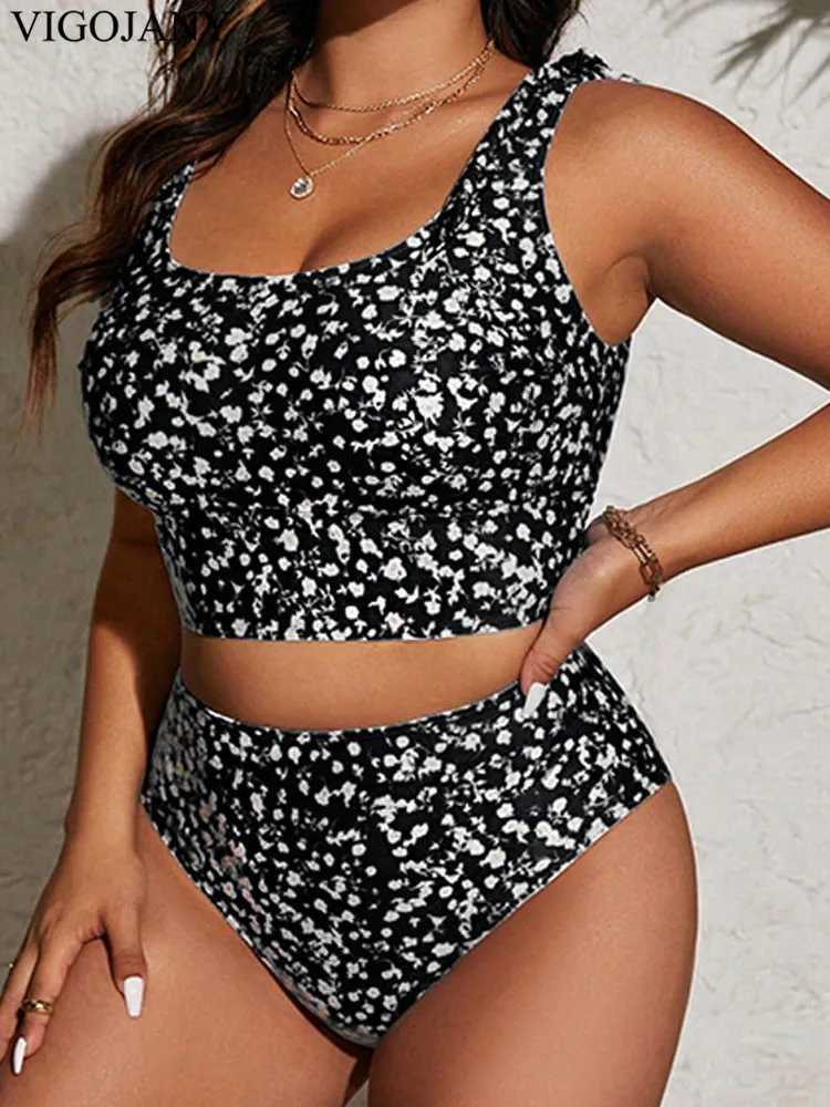 VigoJany 2025 Lady Print 2 Piece Plus Size Bikini Set Women Tied Strapped Push UP Swimsuit High Waist Beach Chubby Bathing Suit XJ250624