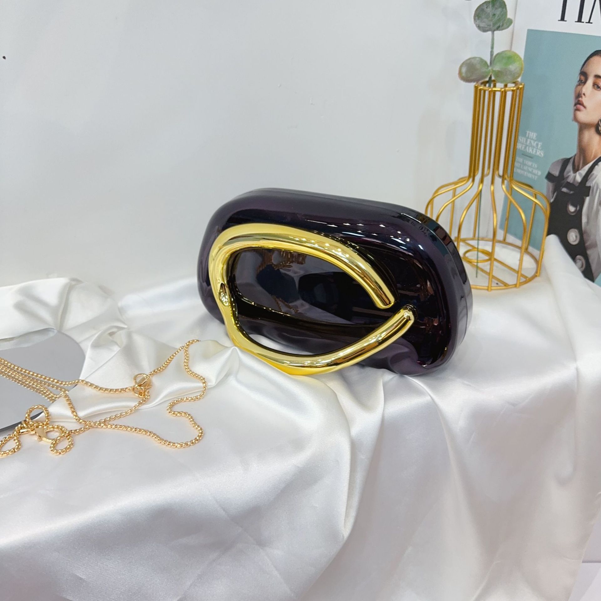 Trend classic round box hand bag dinner bag acrylic bag retro metal handbag shoulder cross body