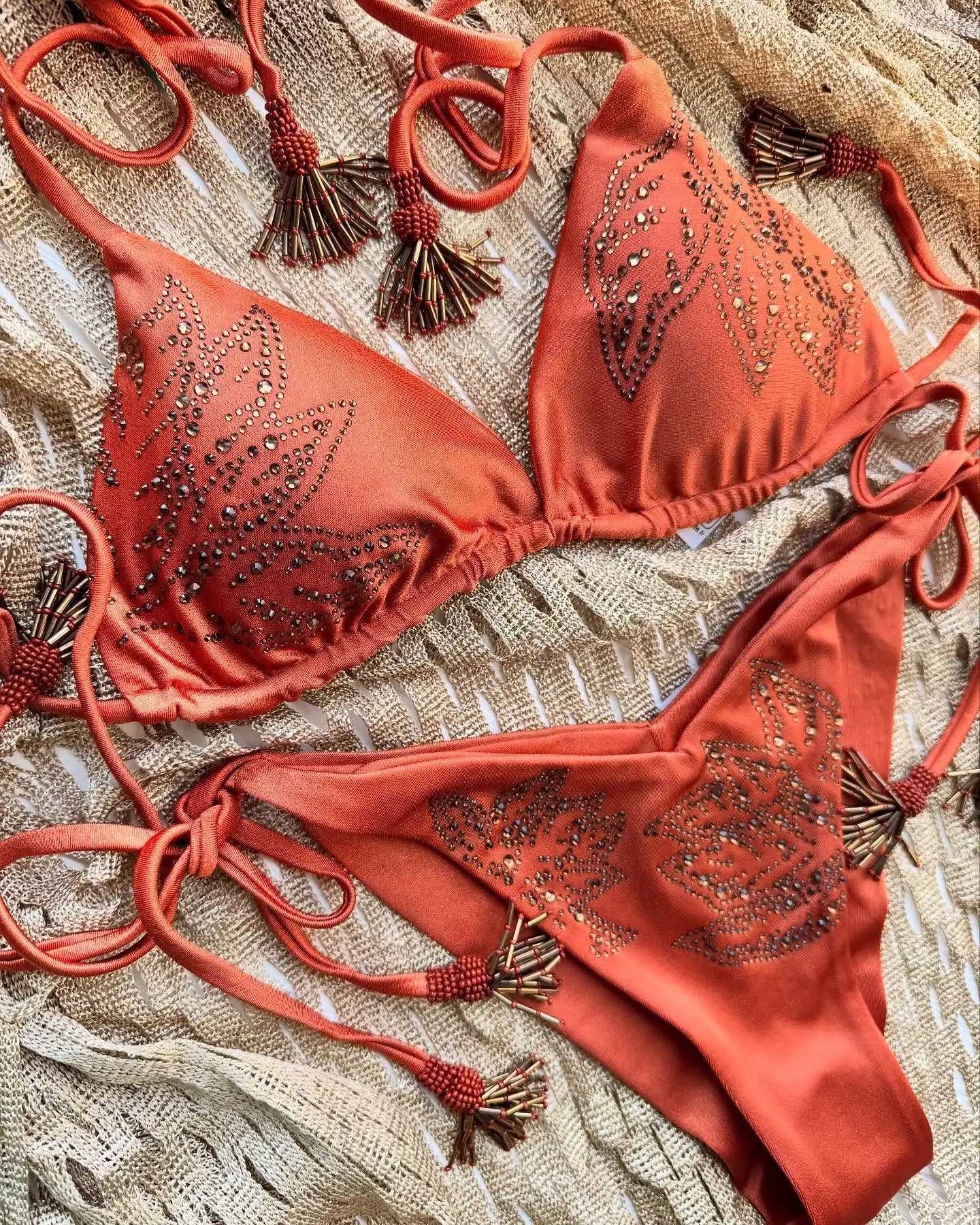 2025 New Sexy High-Cut Organza Bikini Set with Gold Accents Women Swimwear Bathing Suit New Color Match Holiday Beachwear XJ250624