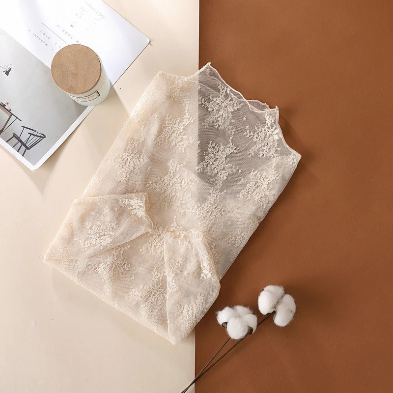 Trendy Sexy Women Mesh T-Shirts Transparent Lace Blouse Long Sleeve See Through Tops for Women O Neck Sheer Tees Body Crop Top 250702