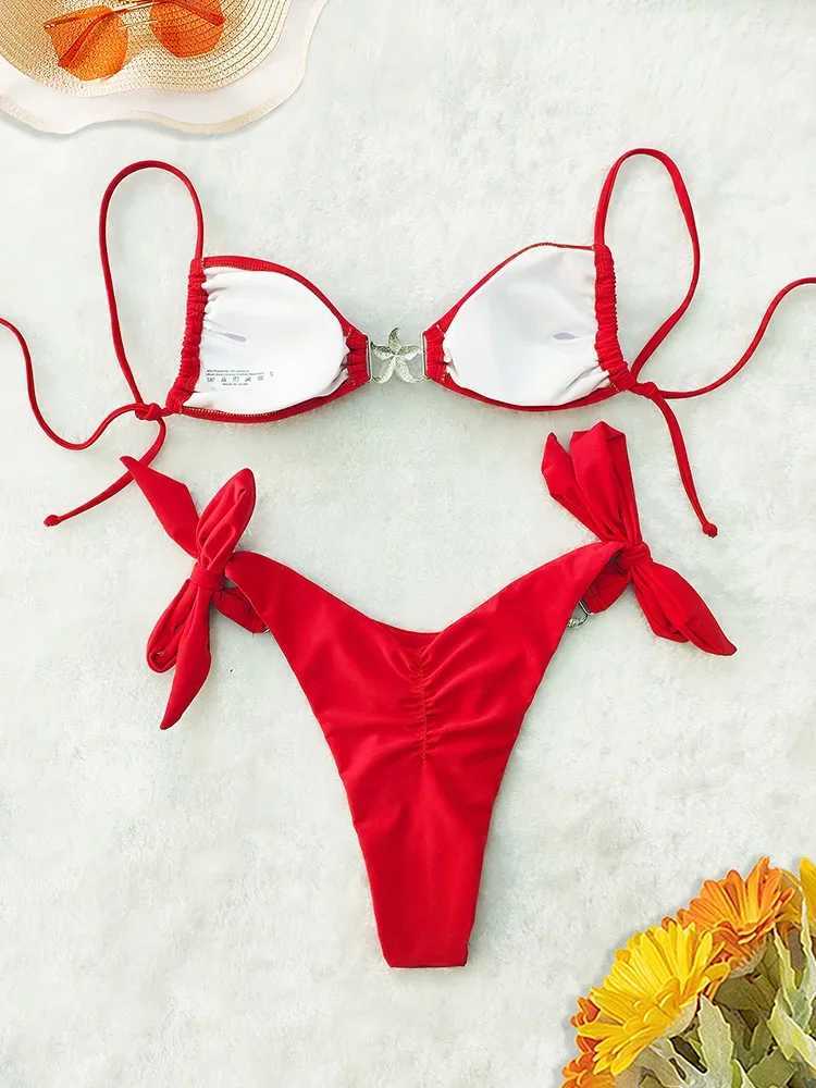 Vzvn 2025 New Summer Swimwear Bikini Set Sexy Laced Up Bikini 2 Piece Set Women Split Swimsuit High Waist Beach Backless Bikini XJ250624