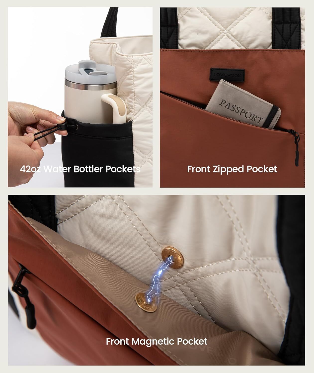 DHYMX Tote Women, Puffer Bag and Work Bags with Zipper for Travel, Daily, School, Quilted designer bag Nurse Shoulder, 2pcs Support customization