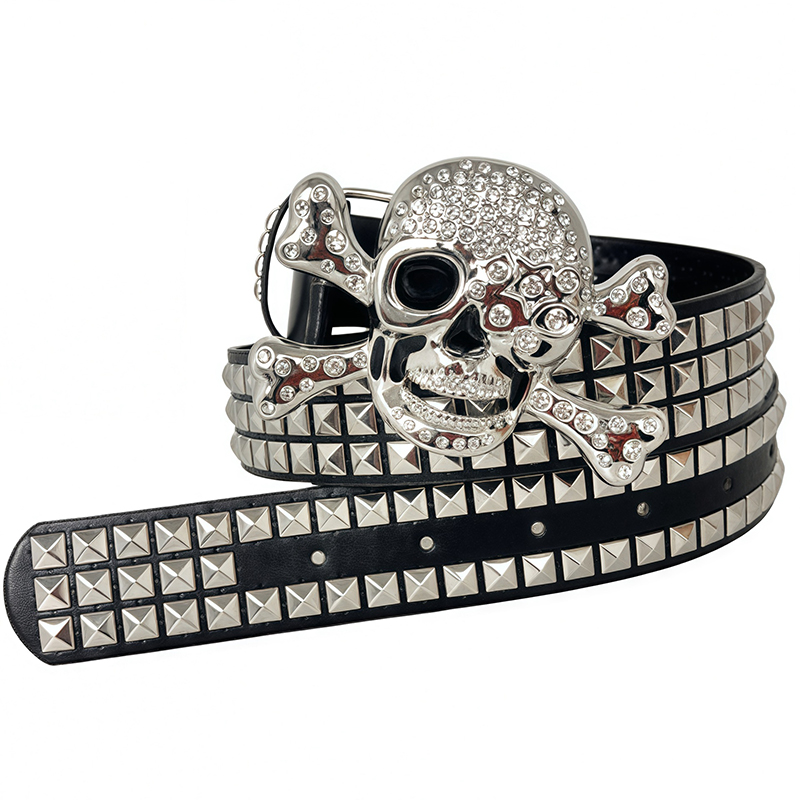 OOTD subculture gothic rivet belt punk skull rhinestone belt men and women street dance belt