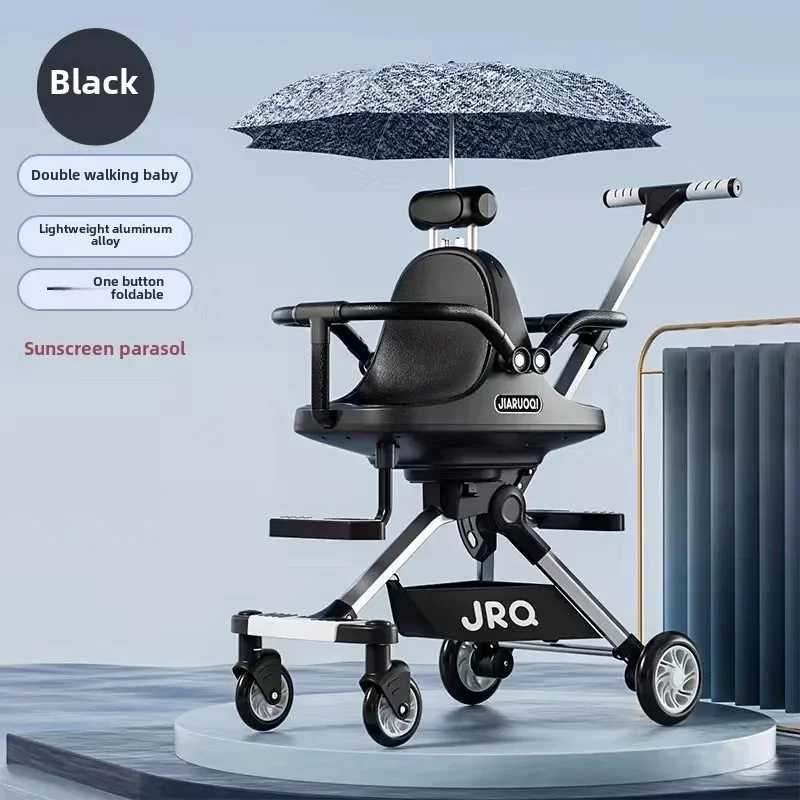Lightweight Twin Stroller Portable Outdoor Push Twin Cart High View Four Wheel Twin Stroller with Parasol Foldable Baby Carriage z250705