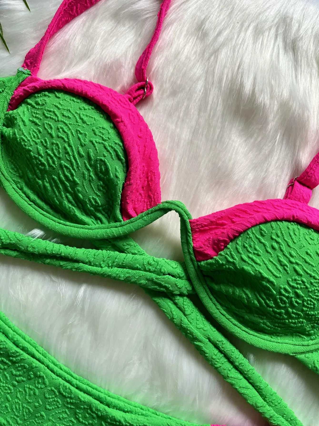 Sexy Green Patchwork Bikini Set 2025 Women Push Up Underwire Micro Swimsuit Brazilian Beach Bathing Suit Pleated Thong Swimwear XJ250624