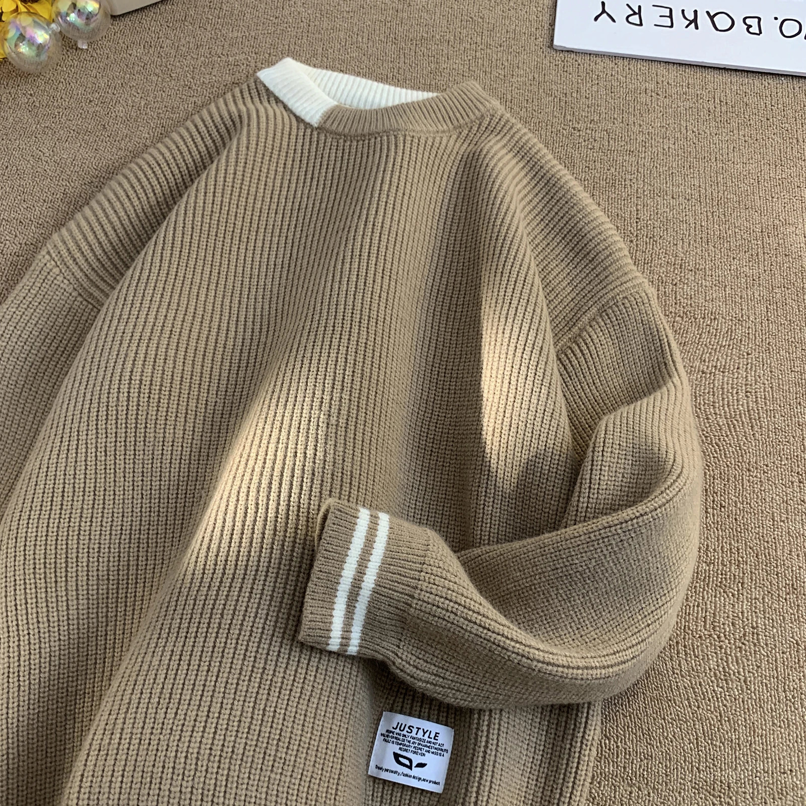 Men Retro Color Collision Twist Sweater Loose Fit Round Neck Knit Jumper Pullover Autumn Winter Casual 4 Colors Knitted Sweaters 250704