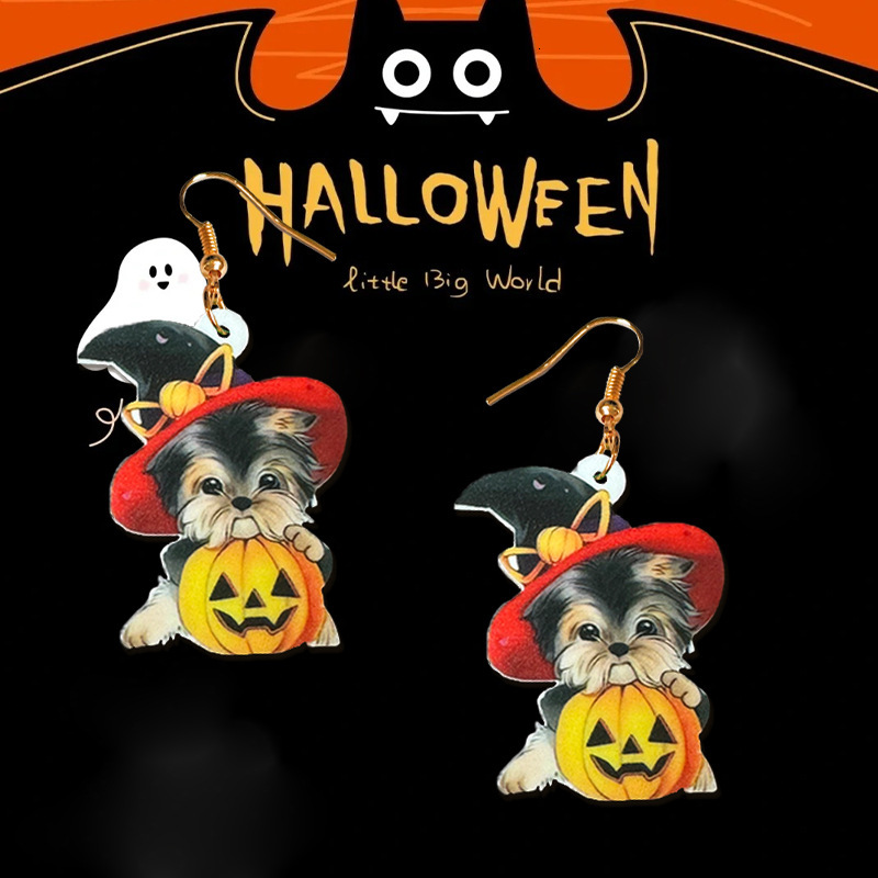 New Schnauzer Puppy Pumpkin Halloween Earrings Large Pendant For Women Girls