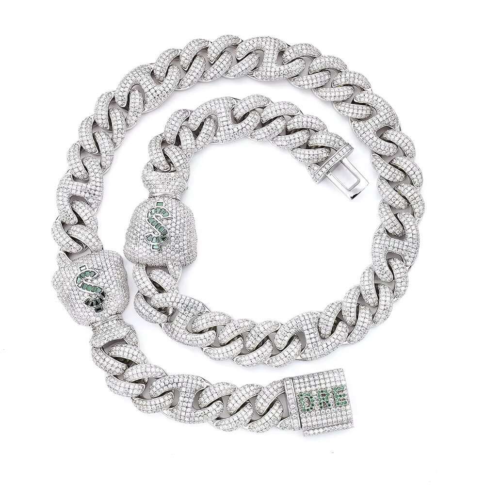 Luxury Designer Jewelry VVS Moissanite Necklace Money Bag Pig Nose Design White Gold Plated Green Hip Hop Style Fashion High Quality GRA Tested