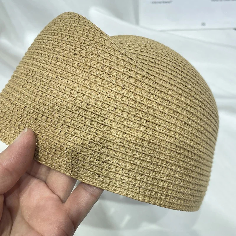 Women Vintage Straw Beret Hat Summer Fedora Sun Cap Hostess Pillbox Millinery Fascinator Base Wedding Cocktail Party 250703