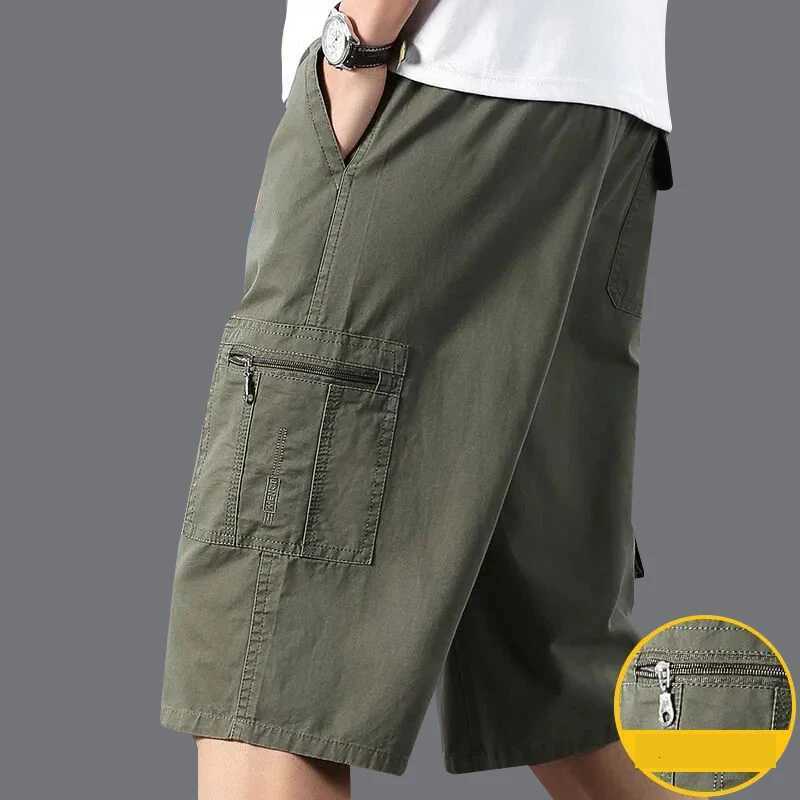 Mens Streetwear Casual Shorts Fashion Loose Straight Cargo Shorts Below Knee Cotton Joggers Shorts Men Cropped Pants W250705