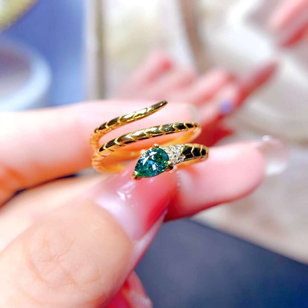 New Luxury Imitation Moissanite Water Drop for Women, Ring, Fashionable and Unique Versatile Wrapped Snake Open Ring a48