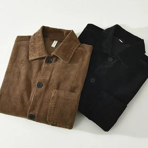 Japanese Retro Corduroy Long-sleeved Shirt Men Autumn Jacket American Workwear Casual Cardigan 250704