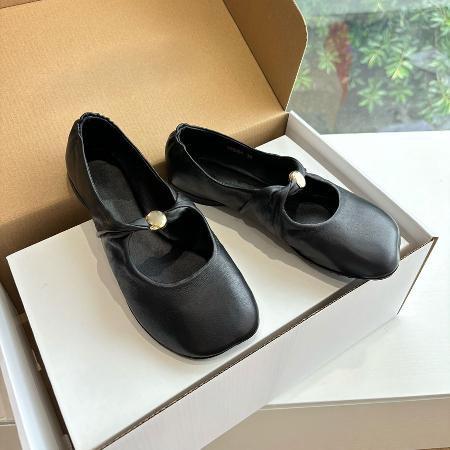 top quality genuine Leather Square-toe shoe Ballet flats with strap ballerina Flat loafers Luxury Mary Jane designer shoe woman Vacation Walking Dancing shoes