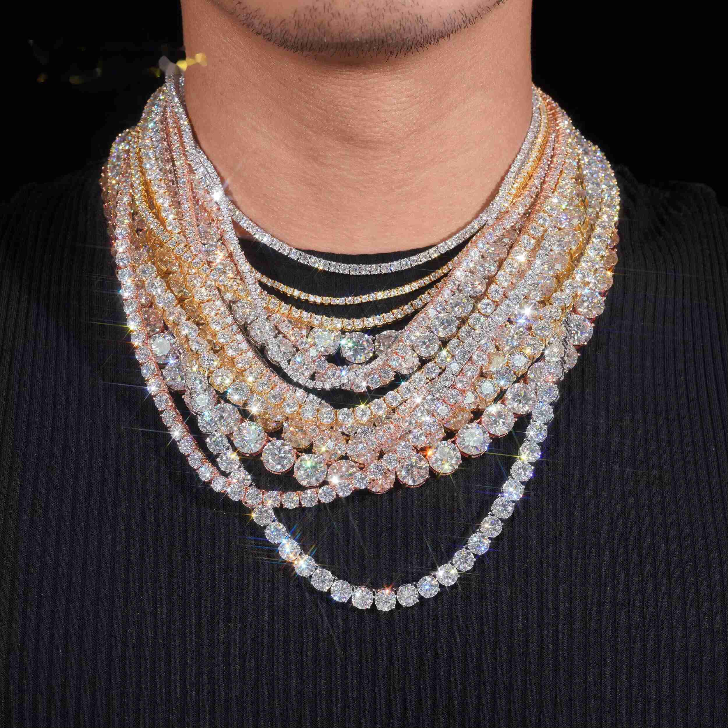 Luxury Jewelry 925 Silver VVS Moissanite Tennis Chain Bracelet Necklace Hip Hop Fashion High Quality GRA Certified