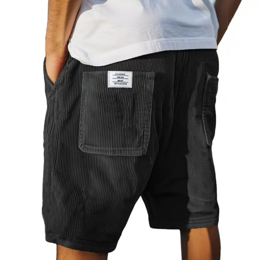 Summer Mens Corduroy Shorts Fashion American Style Multi Pocket Pants Embroidered Retro Straight Leg Shorts For Male 250704