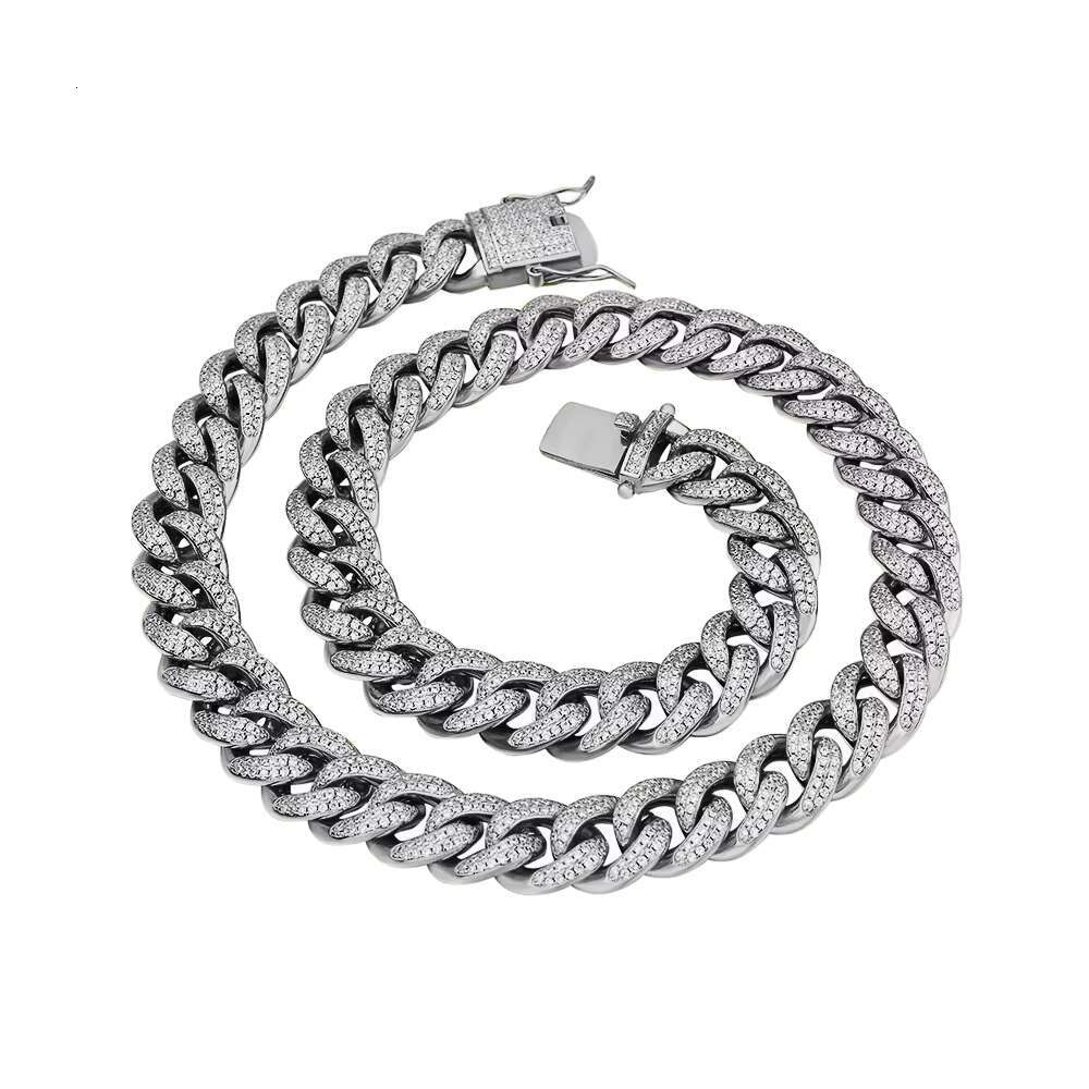High Quality VVS Moissanite 5A Zircon 925 Silver Fashion Hiphop Jewelry Iced Out Gold Plated Cuban Link Chain for Men