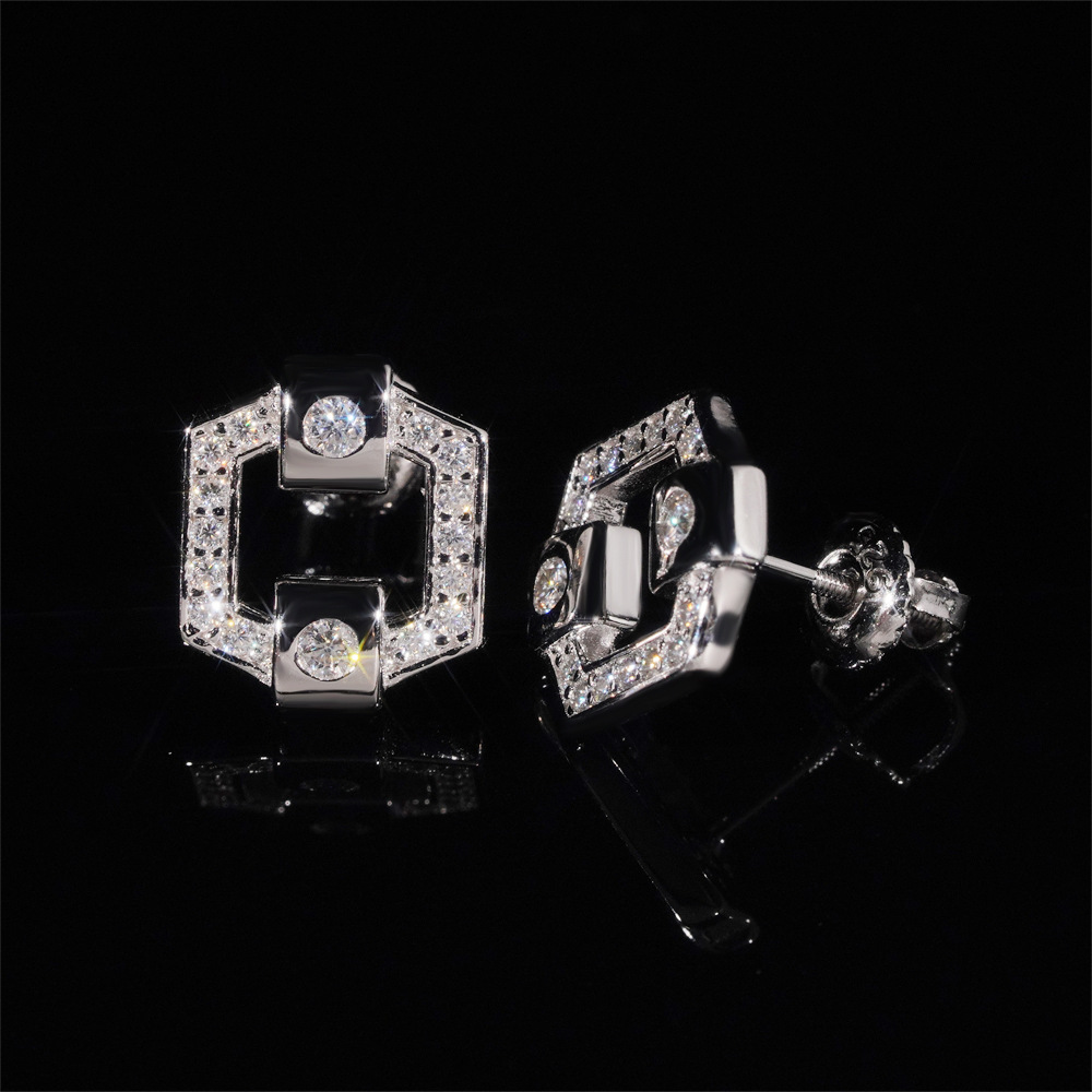 Fashion Fine Jewelry Square Earring Pass Diamond Tester GRA Certified 925 Sterling Silver VVS Diamond Moissanite Stud Earrings