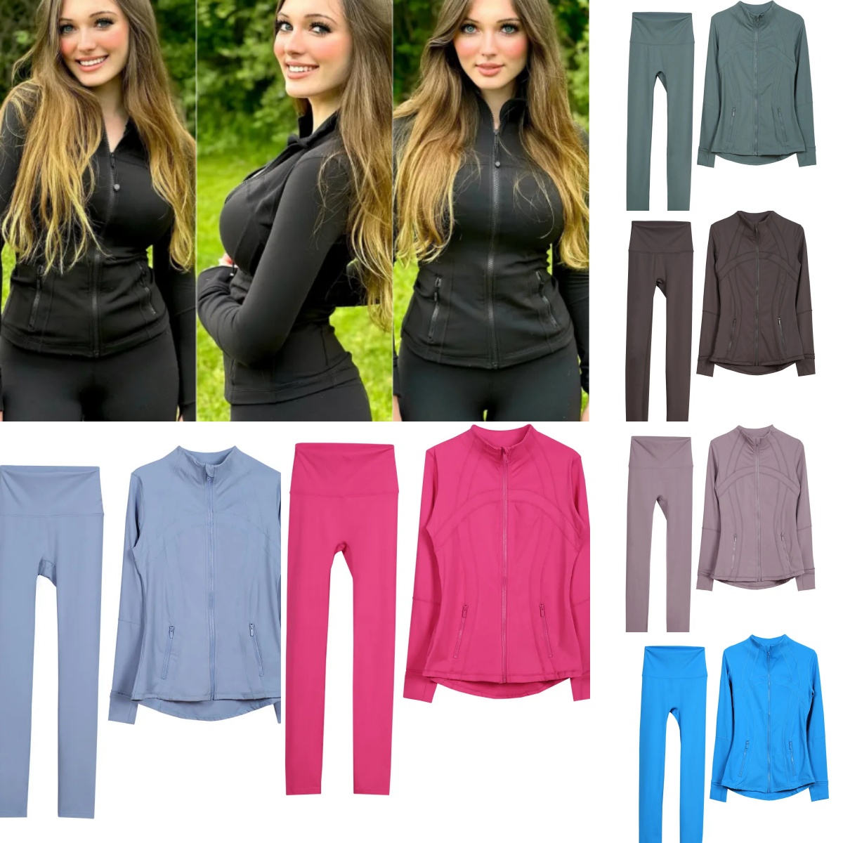 5A quality Anti shrinkage water woman yoga set jacket shorts womens gym ourtdoor sports jackets zippered slim fit sets workout shorts jacket luluity lemonize sets